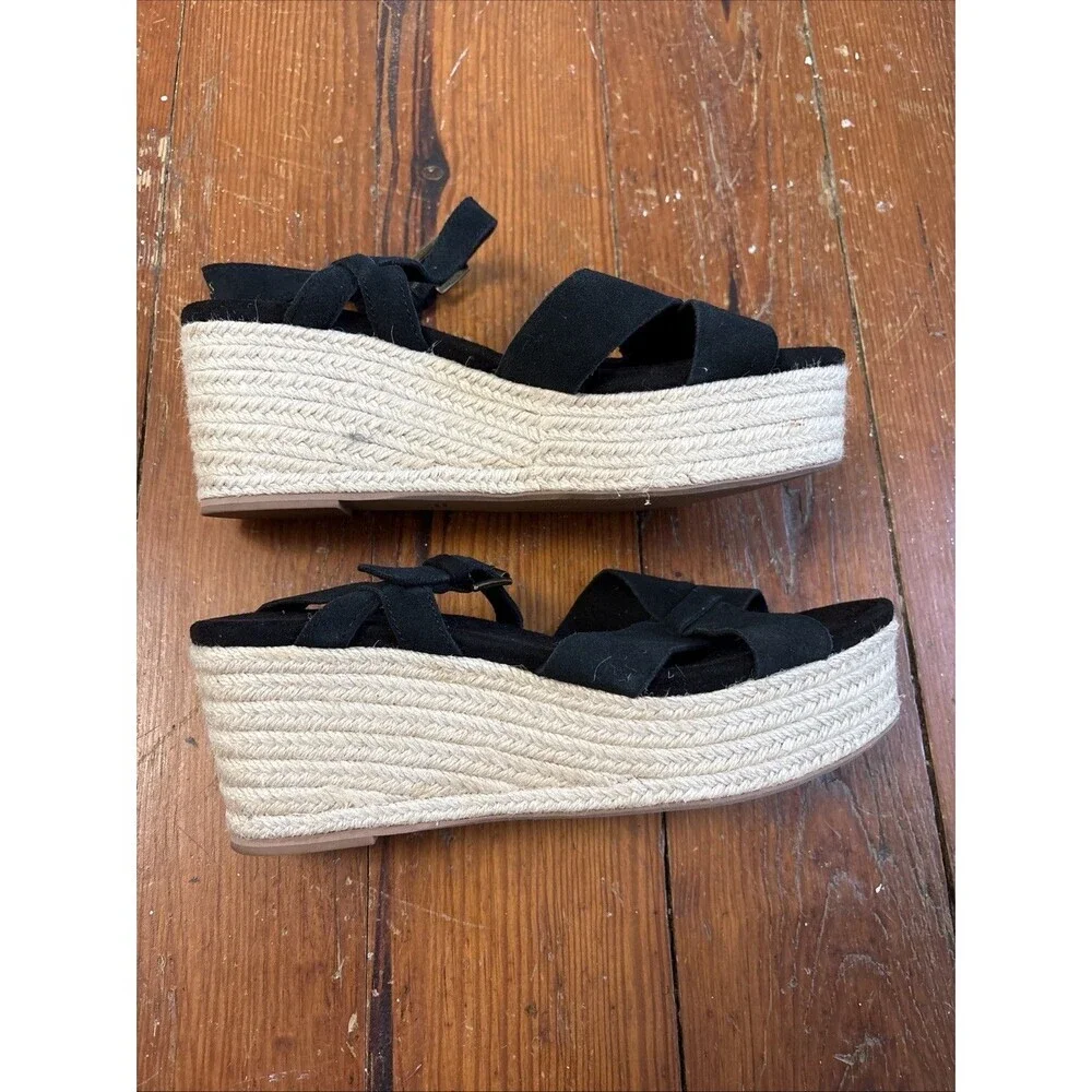 Women's Toms Black Suede Willow Strappy Espadrille Sandals size‎ US 9 - Picture 2 of 5